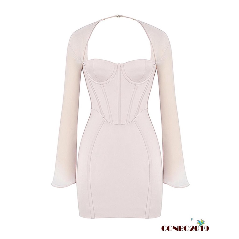 Đầm Ôm Dáng Tay Dài Hở Vai Một Mảnh Màu Sắc Trơn Dành Cho Nữ