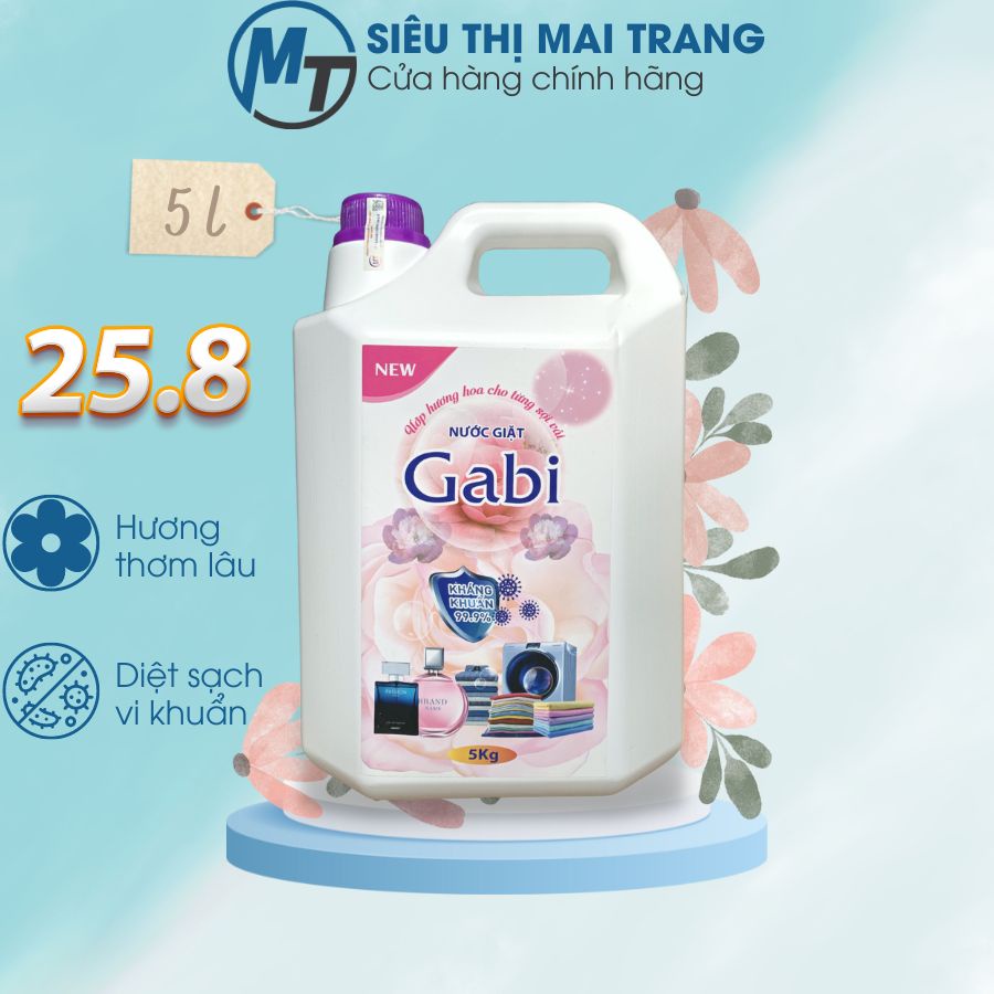 Nước giặt xả quần áo Gabi can 5 lít hương nước hoa thơm lâu tẩy sạch vết bẩn
