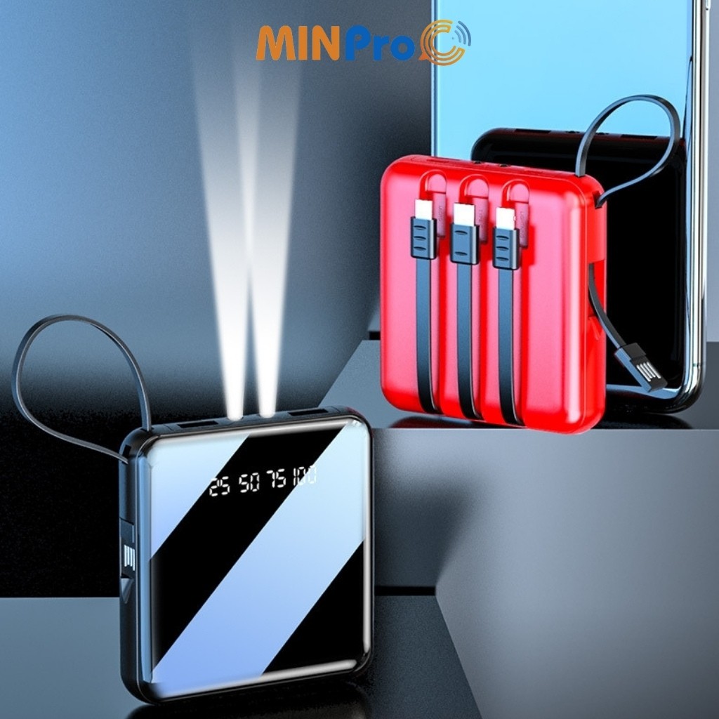 [Mã BMBAU50 giảm 7% đơn 99K] Pin sạc dự phòng MINPRO 20000mAh mini, nhỏ gọn, tặng kèm dây cáp 3 đầu