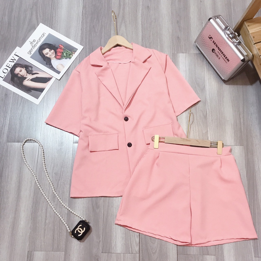 Bộ vest hồng chất tuyết mưa cao cấp thích hợp mặc đi công viêc đi chơi dự tiếc NOWSTORE 367
