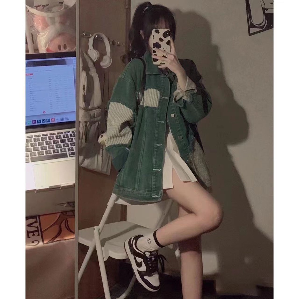 Jiashucheng Áo Khoác Denim Khâu Dáng Ôm Phong Cách Retro Mỹ Dành Cho Nữ