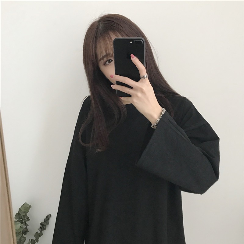 (Sẵn) áo thun tay dài ulzzang áo thu đông áo phông trơn dài tay mỏng form rộng tay rộng free size | BigBuy360 - bigbuy360.vn