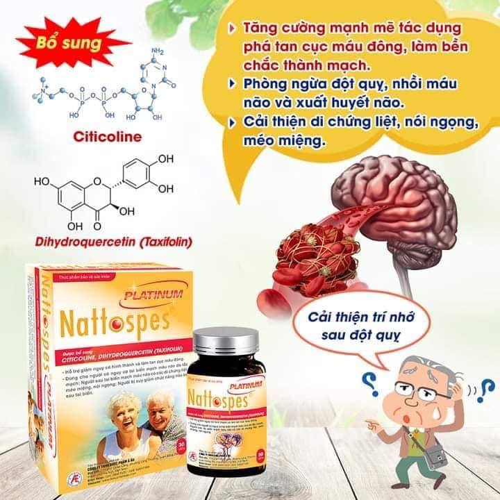 Nattospes Platinum giảm nguy cơ tai biến mạch máu não nhồi máu não cần phòng ngừa tắc mạch do cục máu đông Hộp 30 Viên