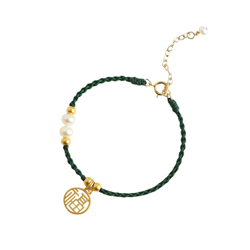 [Hàng Mới] Vòng Tay Dây Bện Đính Hạt Cườm May Mắn