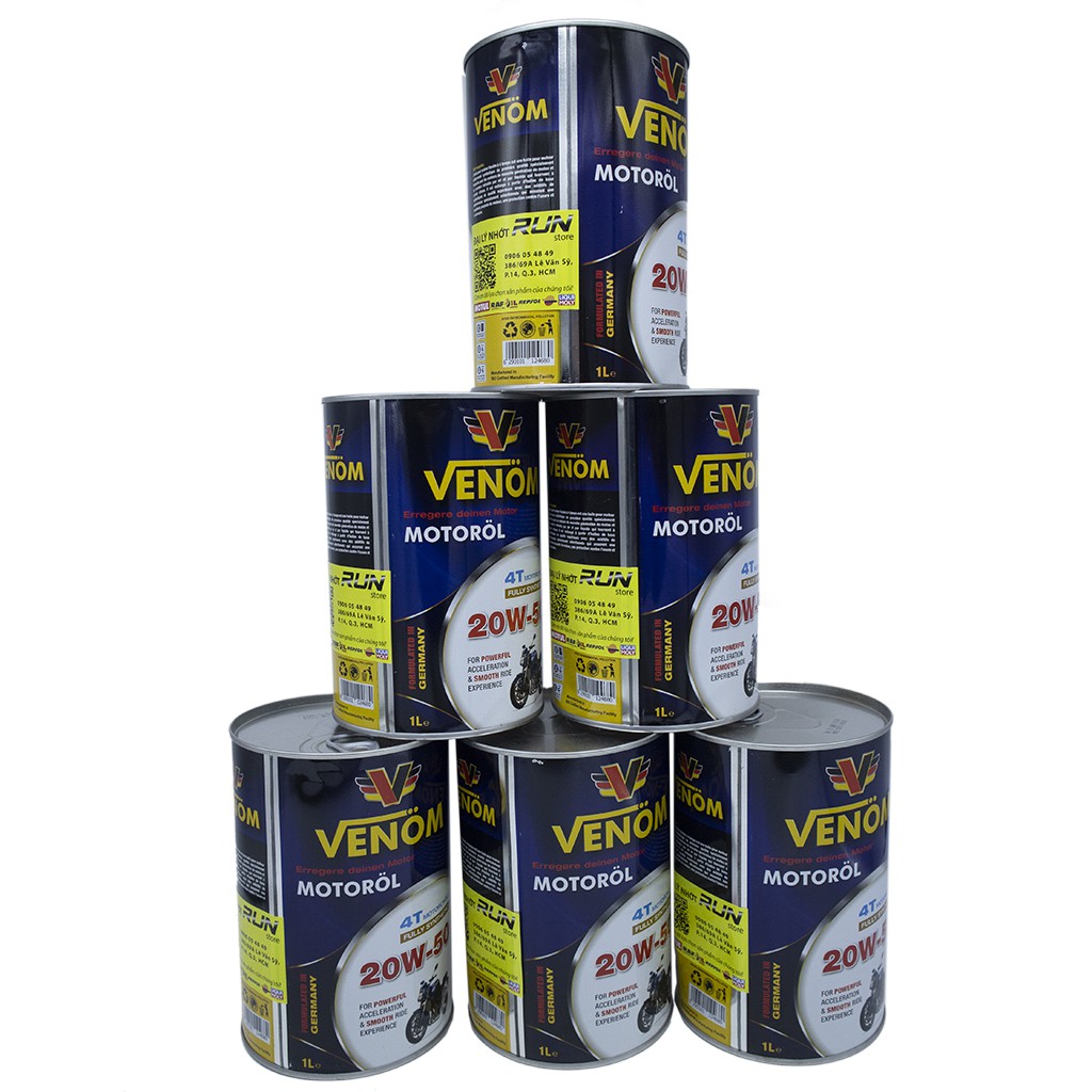 Combo 6 Lon Nhớt Tổng Hợp VENOM 4T MOTOCYCLE 20W50 SN 1000ml - VENOM 4T MOTOCYCLE FULLY SYNTHETIC - Made in UAE