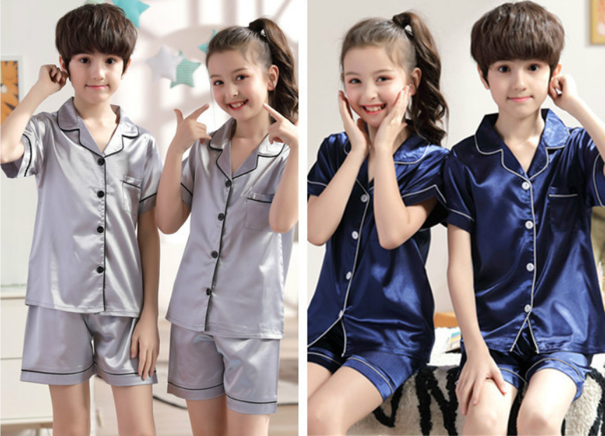 Bộ Đồ Pajamas Lụa Thiết Kế Xinh Xắn Cho Bé