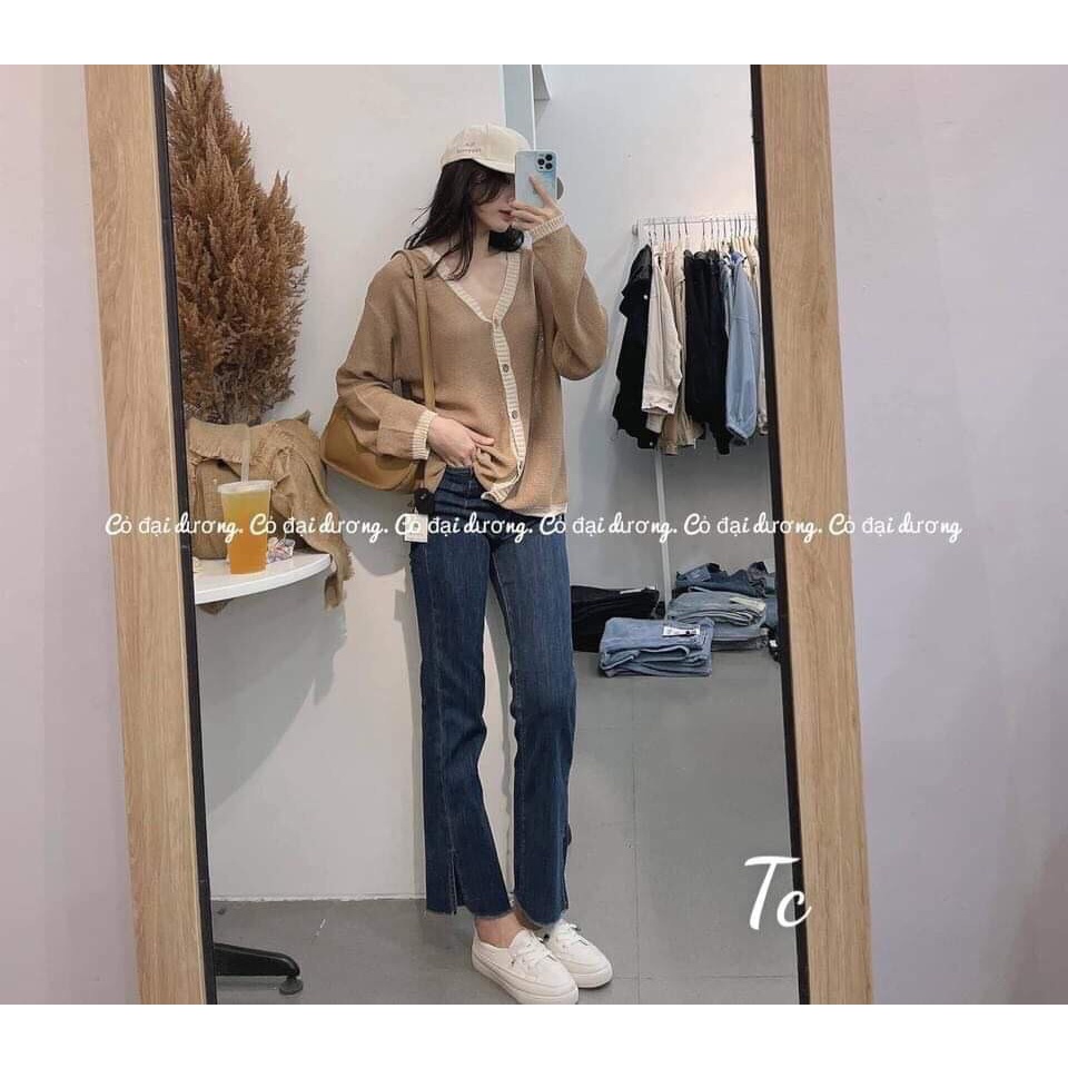 quần jean ống đứng xẻ tà
