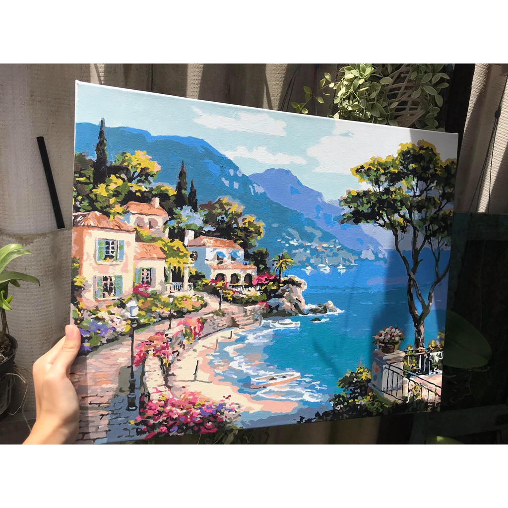 Tranh sơn dầu số hóa các mẫu Phong Cảnh đẹp nhất size 40x50cm đã căng khung và đầy đủ phụ kiện loại khung dày 2.5cm