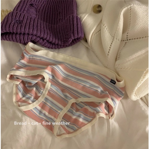 Quần Lót cotton Mềm Mại Lưng Vừa Thoáng Khí Kẻ Sọc Cầu Vồng Phong Cách Nhật Bản Cho Nữ