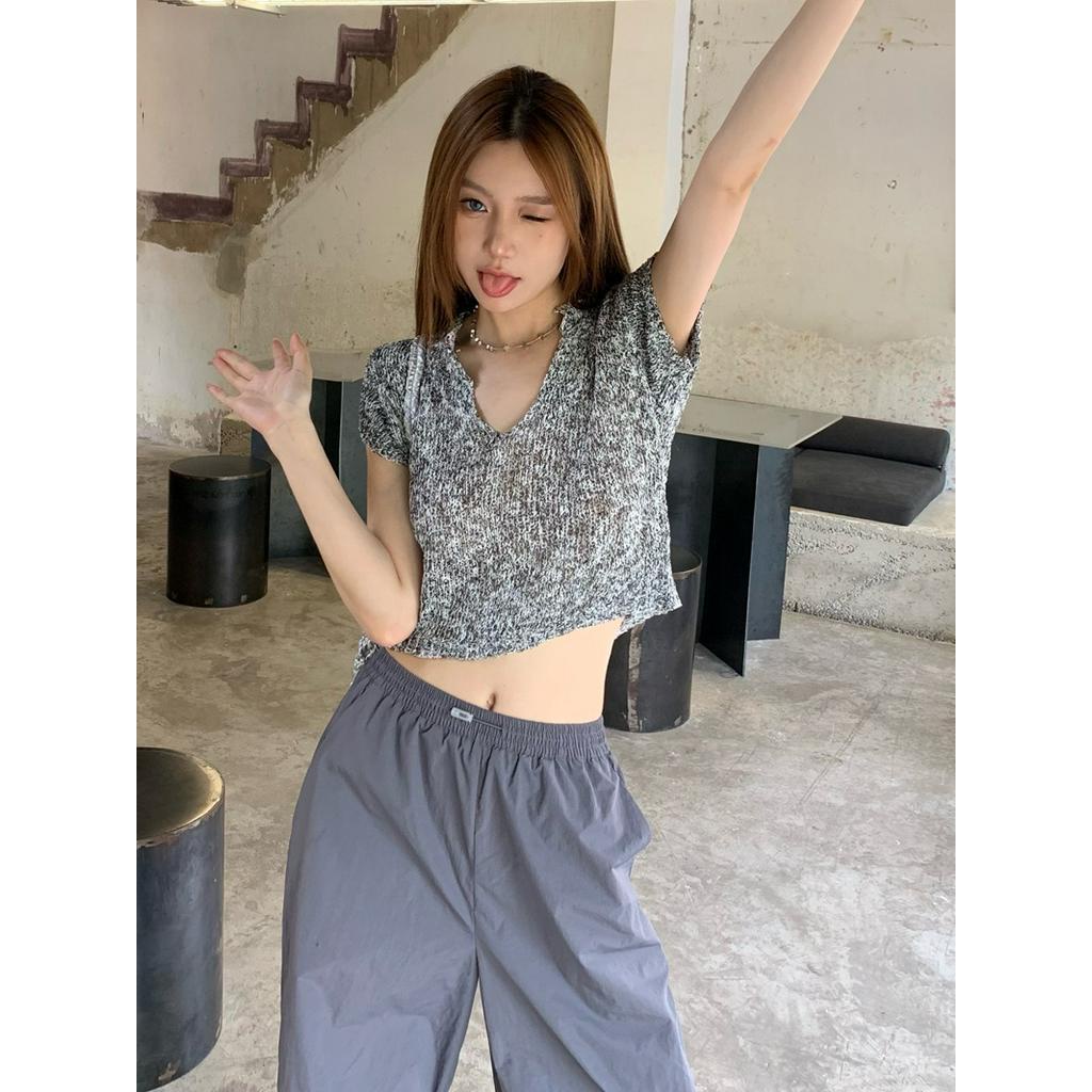 Áo Thun Dệt Kim Cổ Chữ V Dáng Ôm Thời Trang Mùa Hè 63098