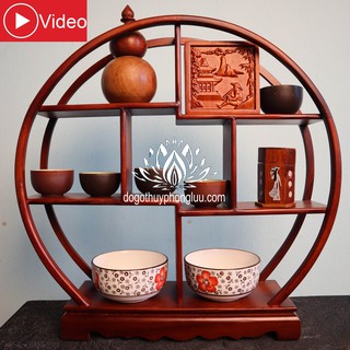 Kệ mini tròn gia dụng gỗ gõ cỡ khủng-kệ bày đồ gỗ cao 42 ngang 40 sâu 12