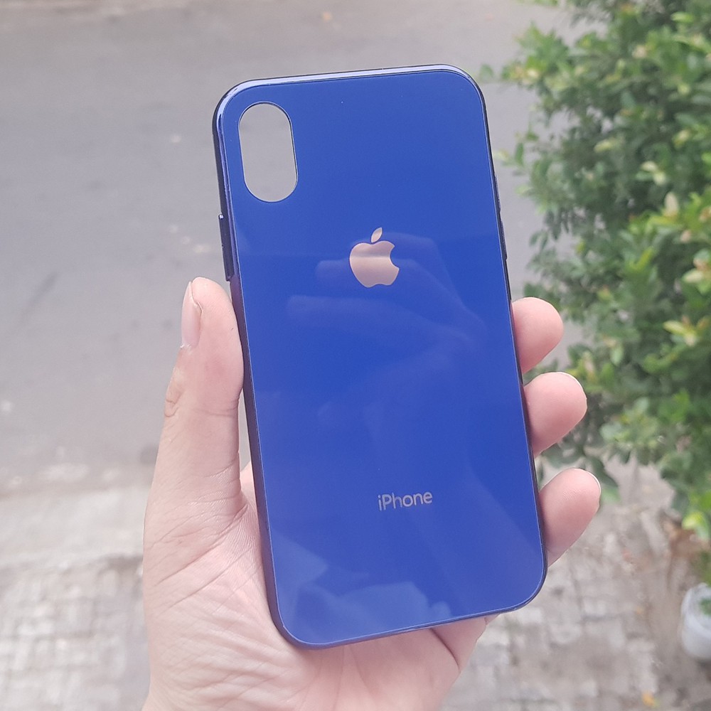 Ốp Lưng Kính Cường Lực Siêu Bền- Viền silicon đồng màu iPhone 6 6s Plus 7 8 7 Plus 8 Plus X XS XS Max ( Chống Xước)