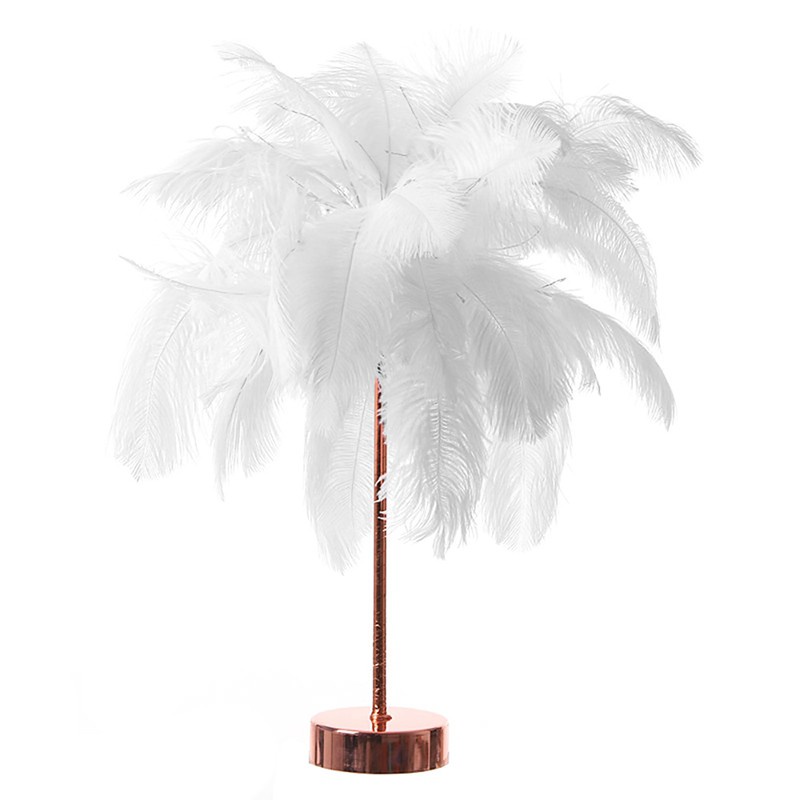 Feather Table Lamp with Remote Control Rose Gold Base for Home -White