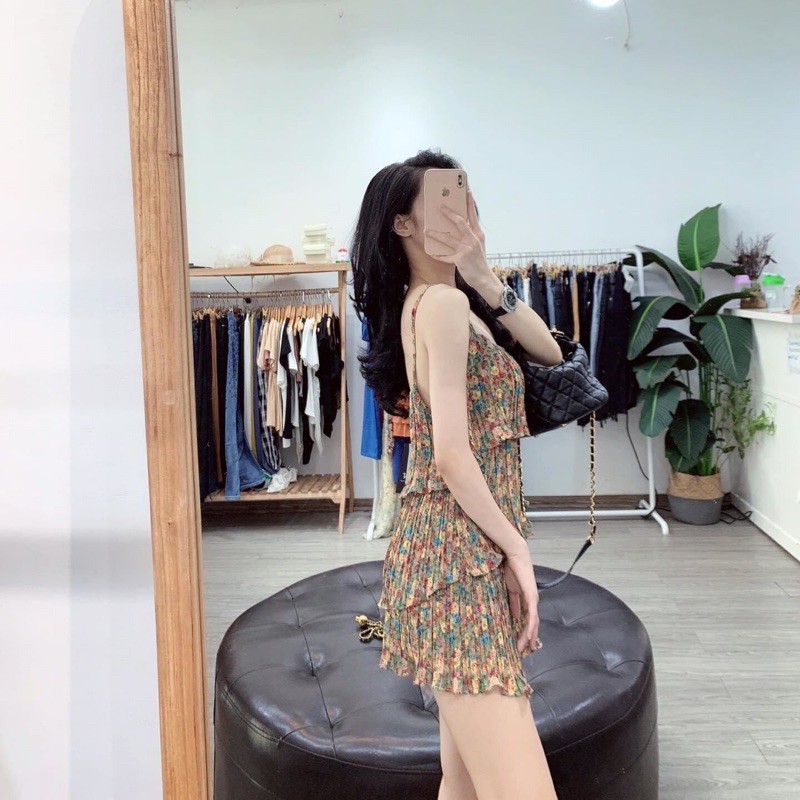 ⚡️BÁN SỈ⚡️Set áo 2 dây và quần váy dập ly hoa 3 màu
