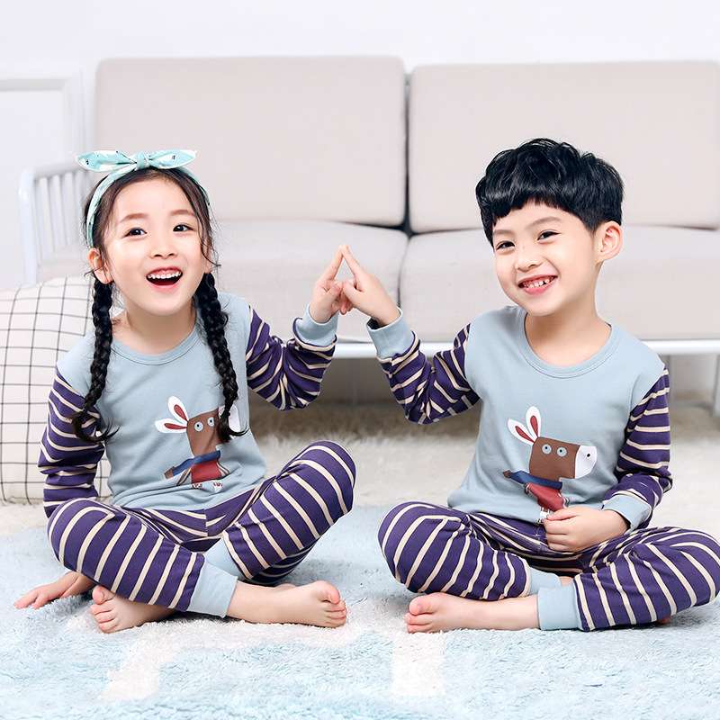 Bộ quần áo ngủ cotton họa tiết hoạt hình cho bé trai và bé gái