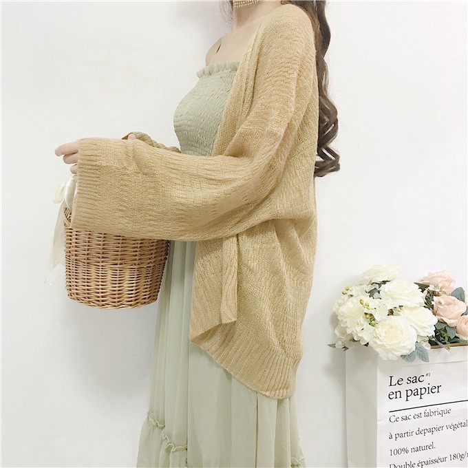 Áo Khoác Cardigan Mỏng Tay Dài Dáng Rộng Kiểu Hàn Quốc Xinh Xắn Cho Nữ