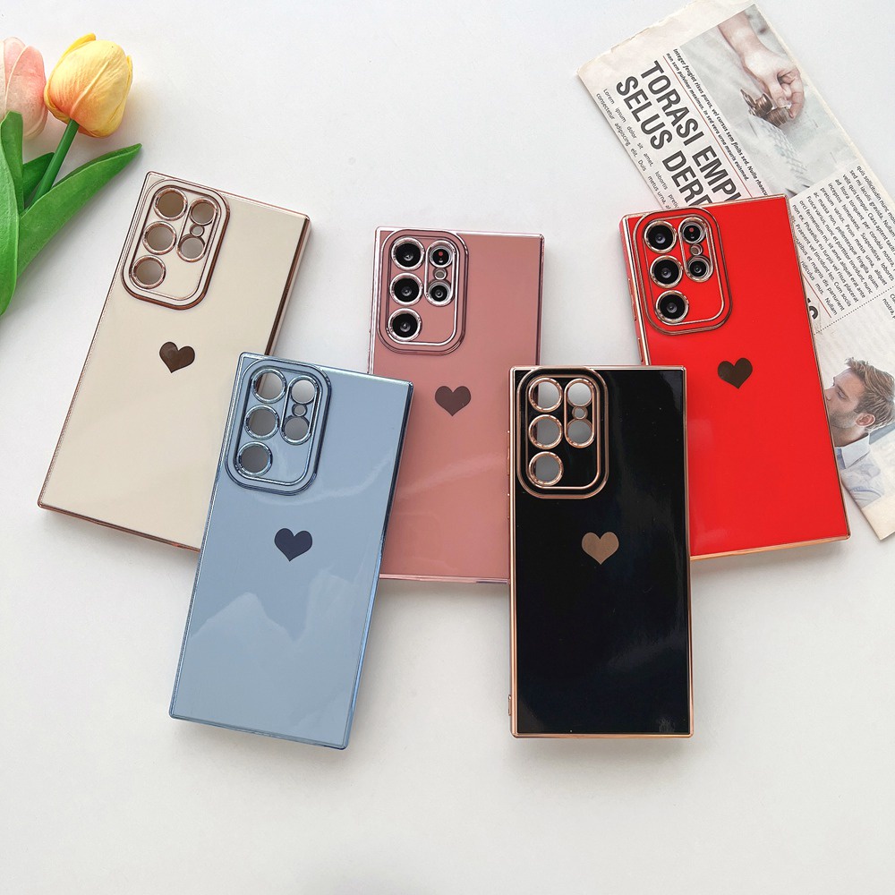 Ốp Điện Thoại Silicon Dẻo Trái Tim Mạ Màu Sang Trọng Cho Samsung Galaxy S23 S22 S21 Ultra S21 FE S23 Plus