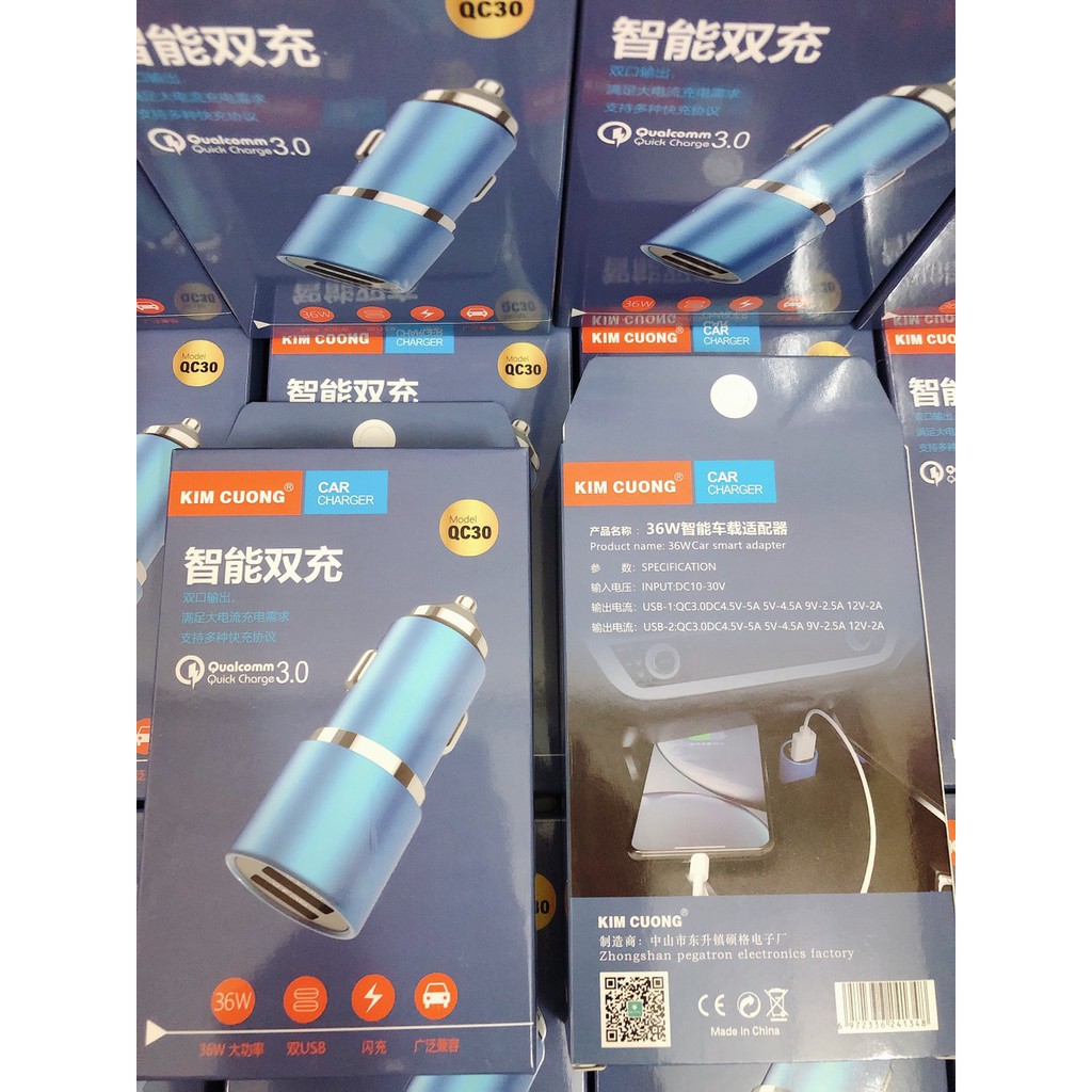 Tẩu sạc xe hơi 36W - củ sạc nhanh xe hơi ô tô QC 3.0, 2 cổng USB - Việt Linh Store