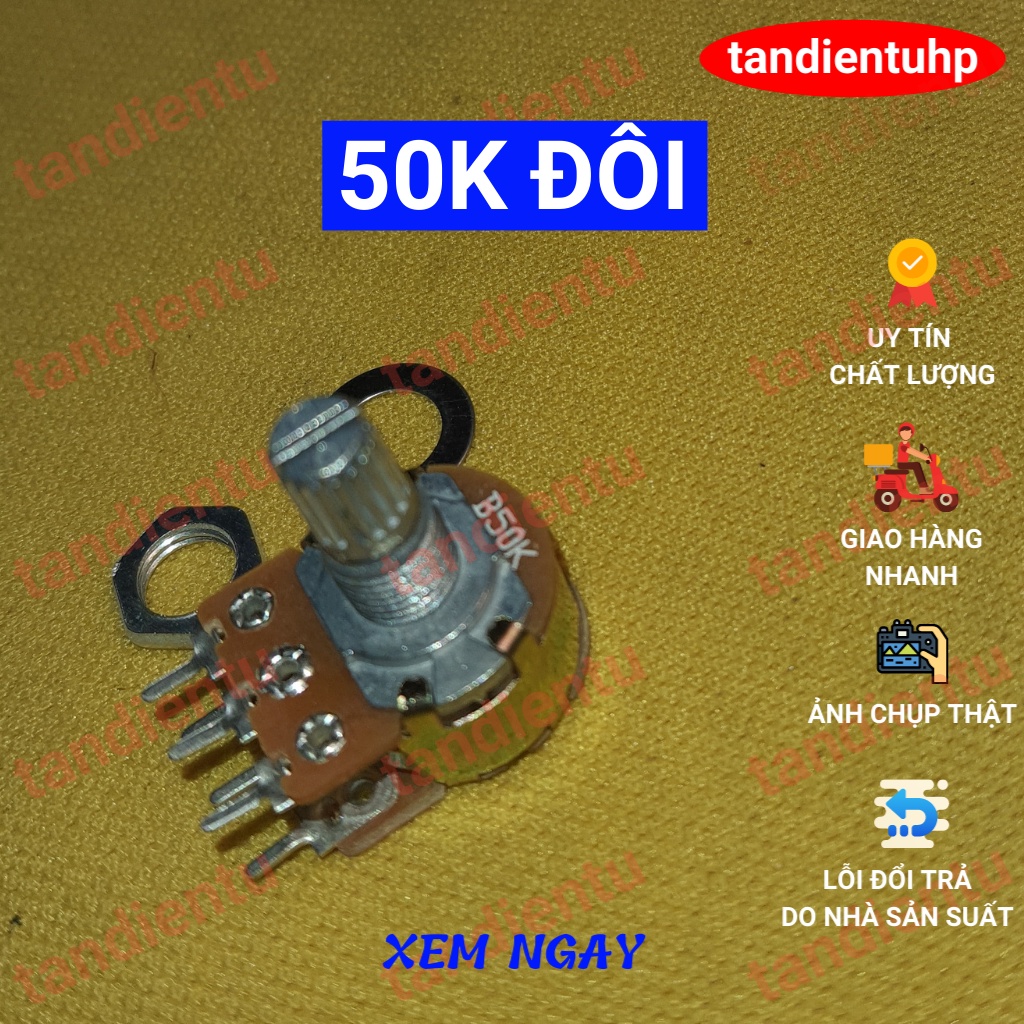 5 CHIẾC CHIẾT ÁP, BIẾN TRỞ   ĐÔI - KÉP 15MM KÈM ỐC VẶN VÀ LÓT : 1K, 2K, 5K, 10K, 20K, 50K, 100K, 250K, 500K