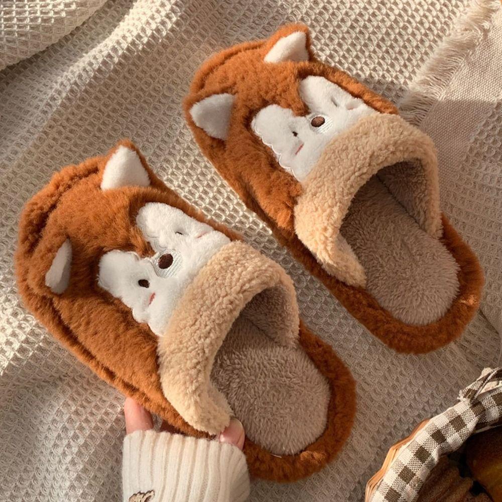 LAYOR1 Dép Cotton Bít Mũi Chống Trượt Chống Lạnh Họa Tiết Hoạt Hình Cho Nữ