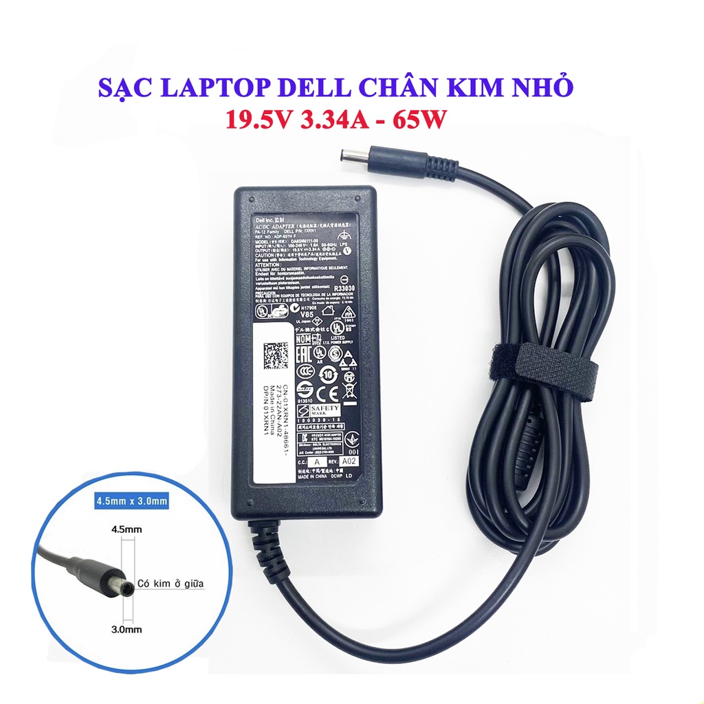 Sạc Laptop Dell Zin chân kim nhỏ loại tốt 19.5V - 3.34A - 65W, adapter dell chân kim nhỏ 4.5mm x 3.0mm