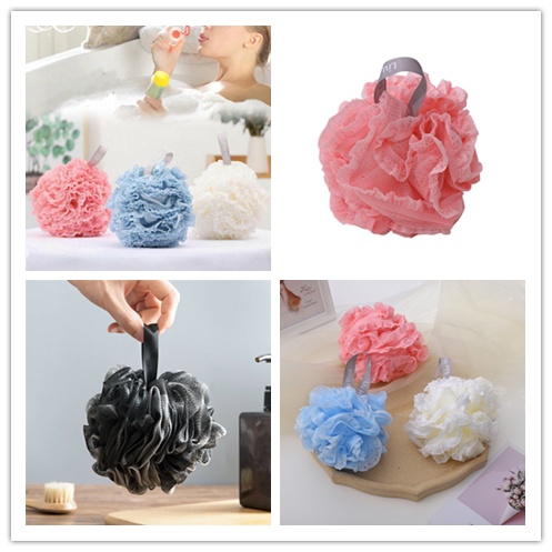 Bông Tắm Hai Lớp Mềm Mại Phối Ren Màu Trơn Kích Thước Lớn 12cm