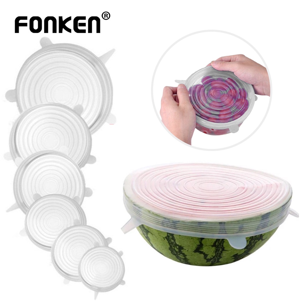 Set 6 nắp silicone FONKEN đậy bảo quản thực phẩm có thể tái sử dụng