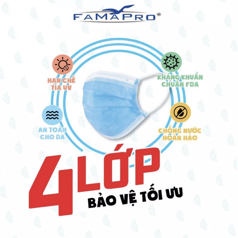 Khẩu trang y tế 4 lớp kháng khuẩn Famapro 4U hộp 50 cái