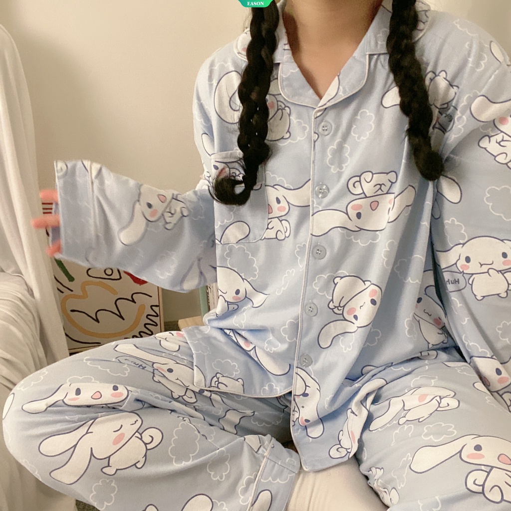 Bộ Đồ Ngủ cotton Tay Dài Dáng Rộng In Họa Tiết Cinnamoroll Phong Cách Nhật Bản Dành Cho Nữ