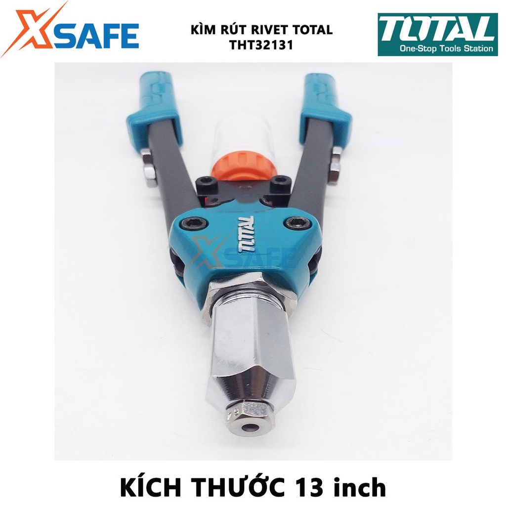 Kìm rút rivet TOTAL THT32131 Kềm rút đinh tán size 13, chất liệu tay cầm thép + nhôm, dùng rút rivet thép, gỡ bỏ đinh