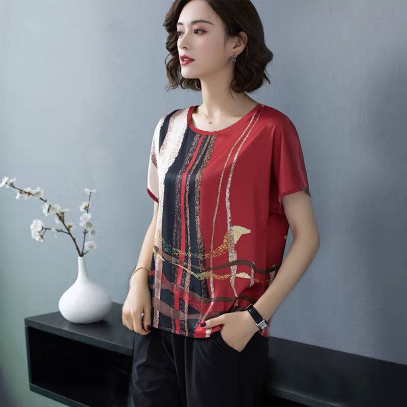 Áo Thun Lụa Lạnh Tay Ngắn Dáng Rộng Plus Size In Hoạ Tiết Đơn Giản Trẻ Trung Dành Cho Nữ