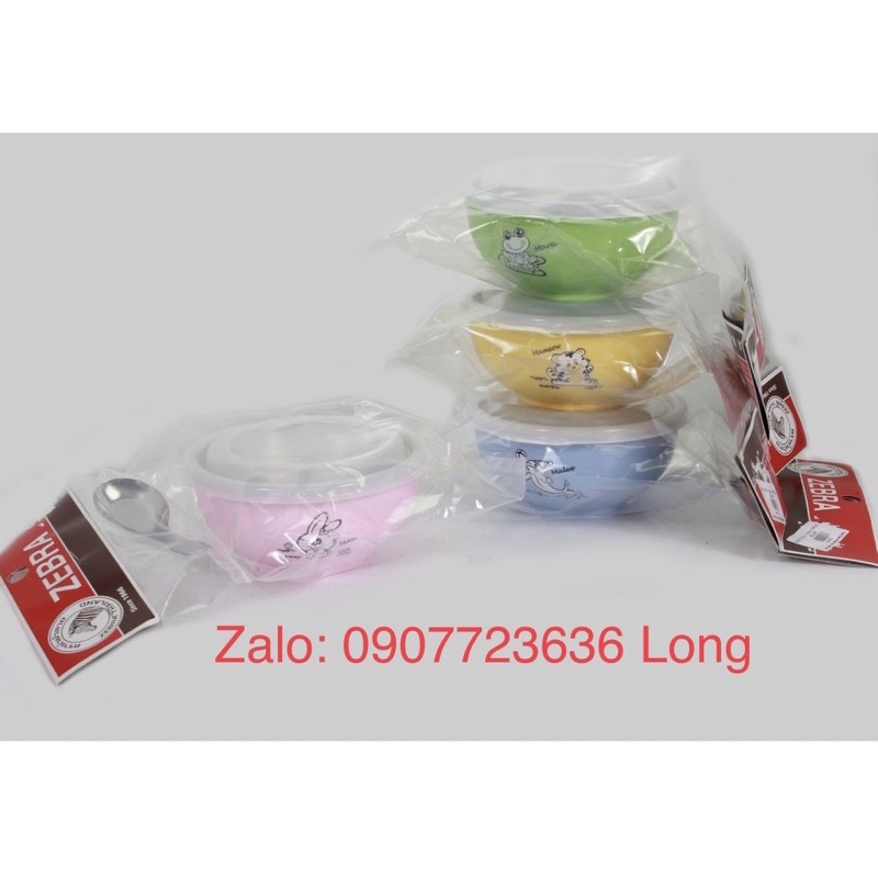 Chén Inox 11cm Zebra Hai Lớp Có Nắp Kiddy Kèm Muỗng inox - 184202 nhập khẩu Thái Lan