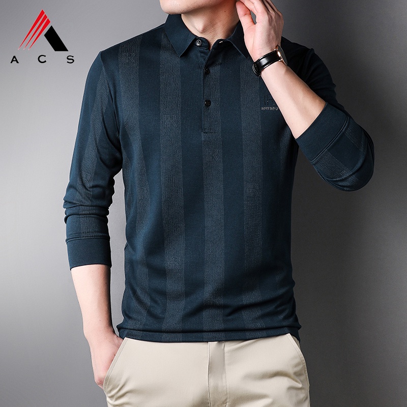 Áo polo Dài Tay Thêu Họa Tiết 3 Màu Tùy Chọn Cho Nam