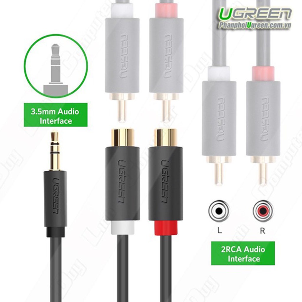 Cáp Chuyển 3.5mm MALE TO 2RCA FEMALE ugreen 10547 Chính Hãng
