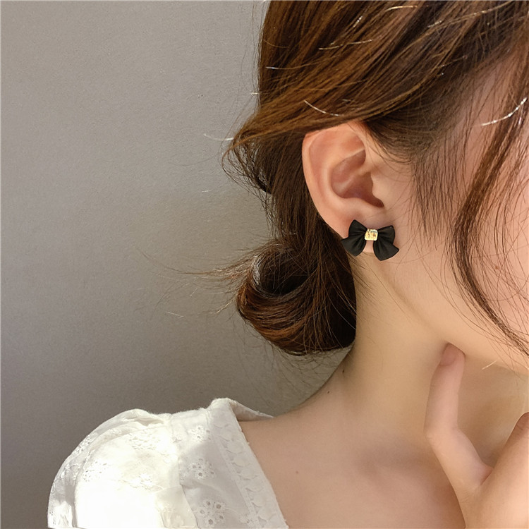 Khuyên Tai Nơ Đen Phong Cách Hàn Quốc Cổ Điển Dành Cho Nữ