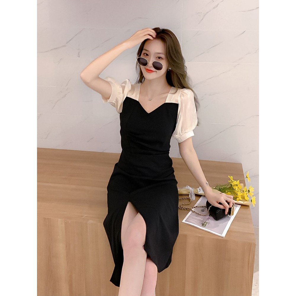 CÓ SẴN - Váy suông tay bồng đen, dáng dài, ngắn- Váy Xẻ Tà Quảng Châu -Tikbook Store