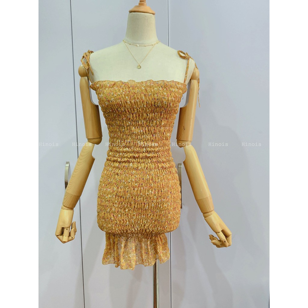 [HINOIS229] Đầm Body Nhún 🌸 Váy 2 Dây Hoa Nhí Dáng Ôm, Chất Lụa Thấm Hút Mồ Hôi, Thích Hợp Đi Chơi, Đi Tiệc | BigBuy360 - bigbuy360.vn