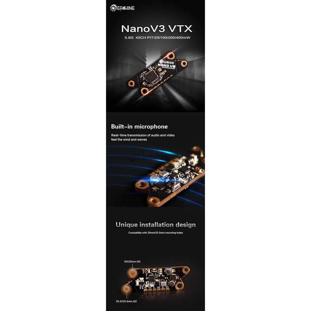 EACHINE RC Ăng Ten Fpv V3 Vtx 5.8ghz 40ch 25 / 100 / 200 / 400mw Cho Drone