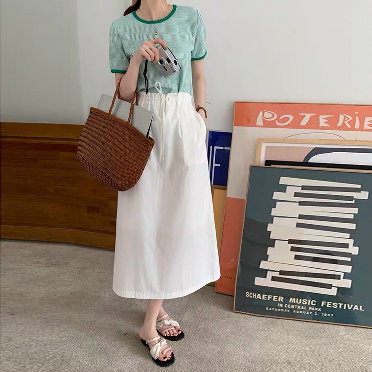 Chân váy dây rút eo chất kaki mềm hàng đẹp vải mịn dáng dài