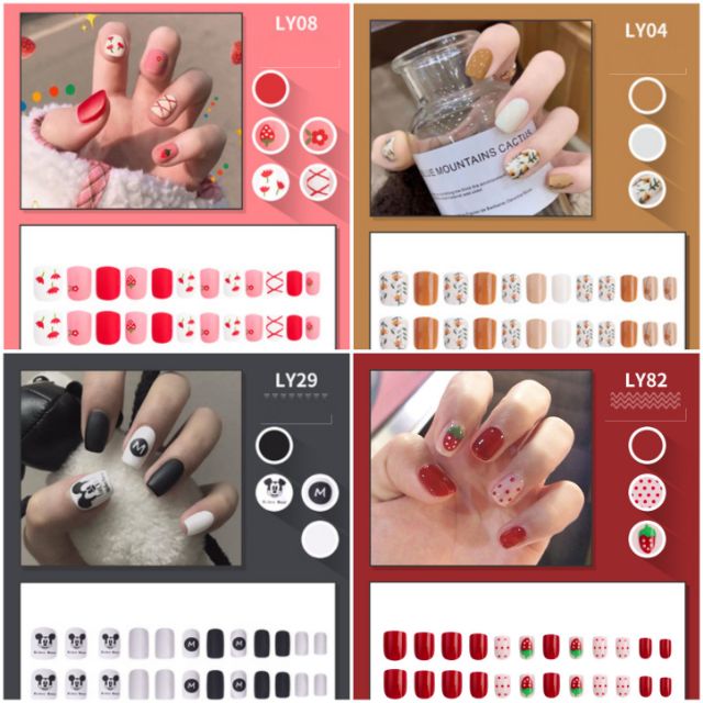 Set 24 móng giả mã LY04,08,29,82 nhiều kích cỡ phù hợp với mọi loại móng