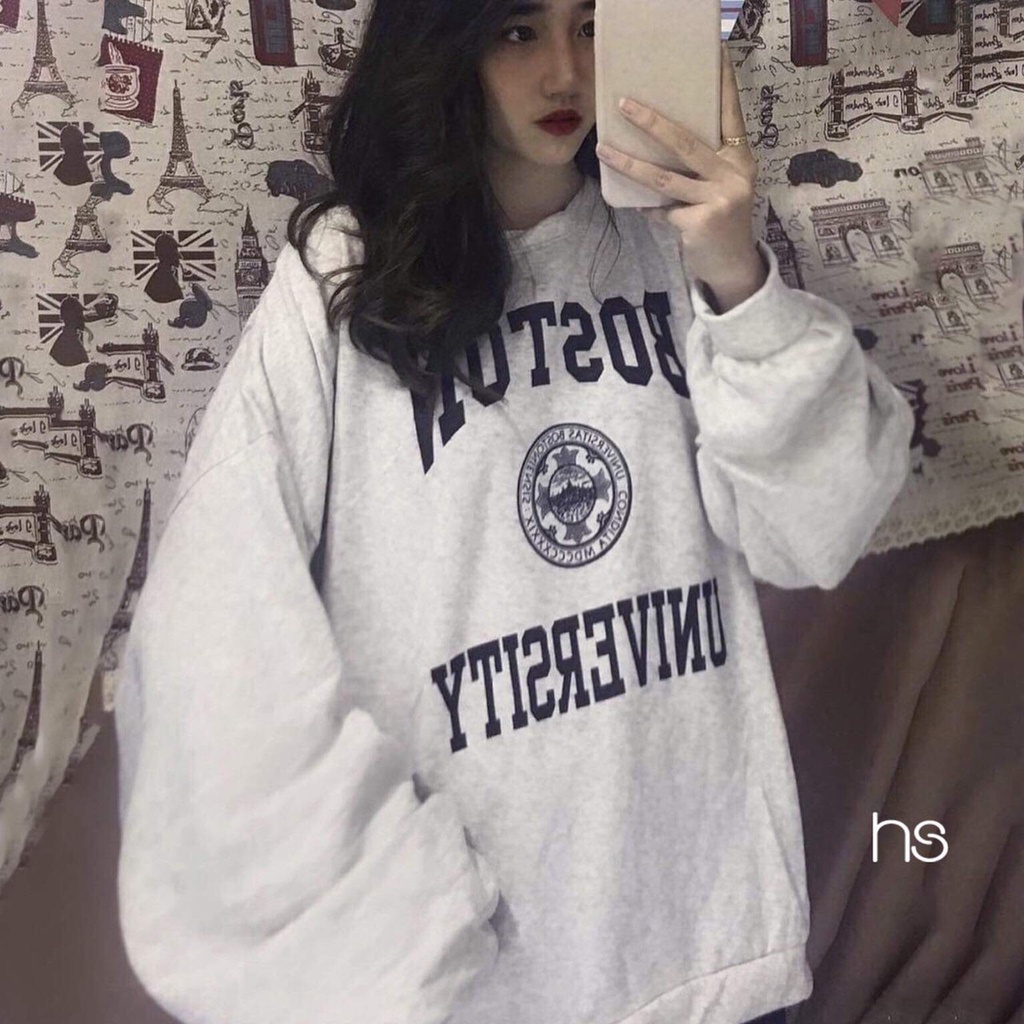 Áo Sweater Nam Nữ Boston - Áo Thu Đông Chất Nỉ Ngoại Mềm Mịn Màu Xám Unisex Mã 488 UNI STORE