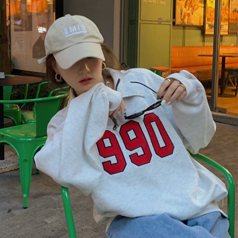 Áo sweater cổ polo tay dài dáng rộng thêu họa tiết phong cách Hàn Quốc thời trang mùa thu 2021 cho nữ