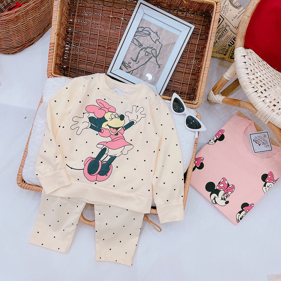 ĐỒ BỘ THU ĐÔNG CHO BÉ GÁI IN HÌNH MICKEY DỄ THƯƠNG CHUẨN COTTON TÀU MỀM MẠI THẤM HÚT MỒ HÔI CO GIÃN 4 CHIỀU SIZE 9-21KG