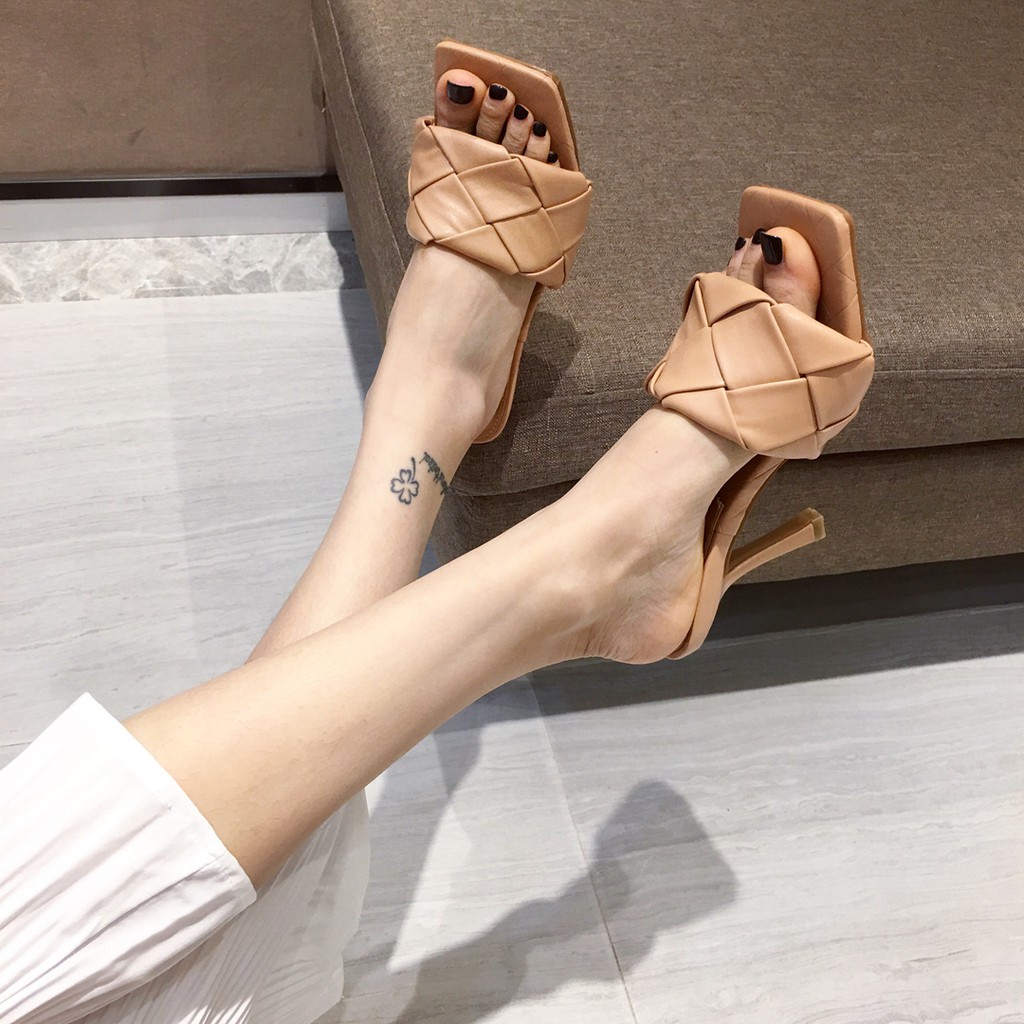 Dép cao gót 4.33 inch họa tiết dệt sành điệu dành cho nữ size 35-41