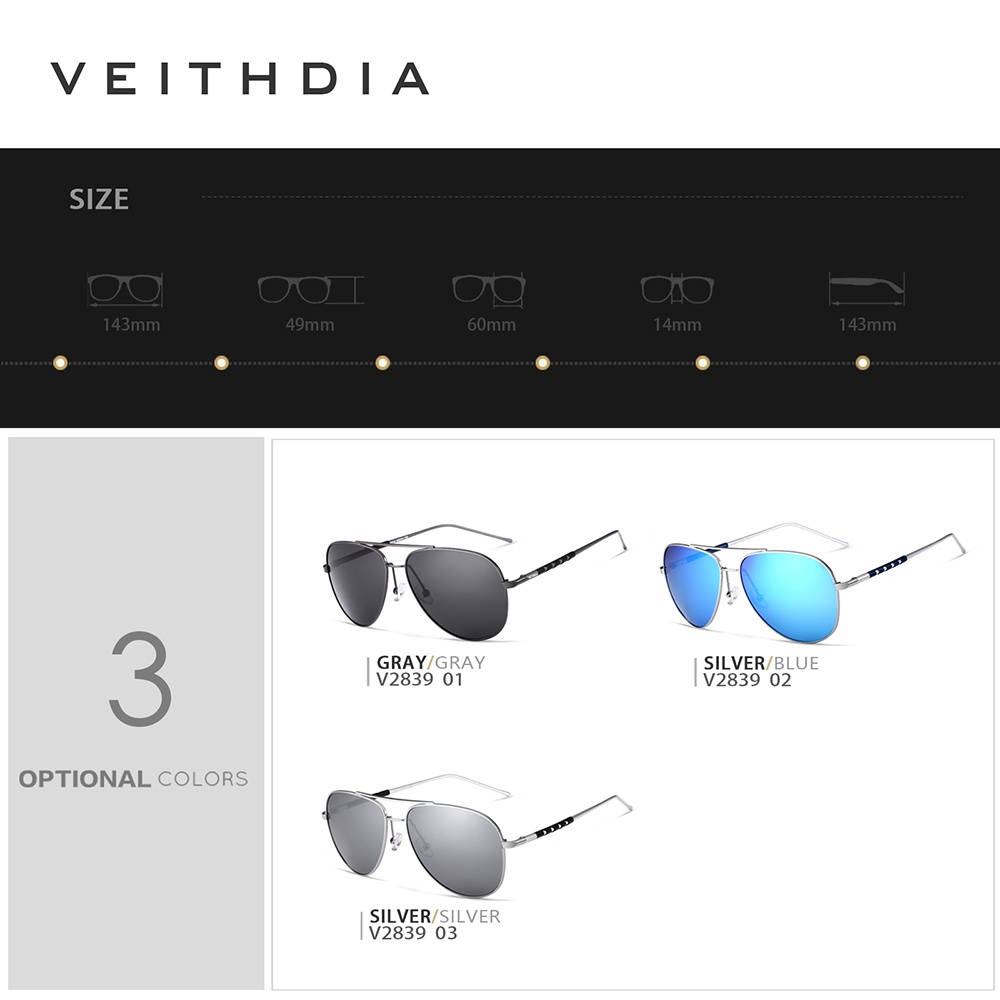 [Có Hộp] VEITHDIA 2839 Kính Râm Nam Phân Cực Hợp Kim Nhôm Magie Nhiều Màu Sắc Chống Nắng Ngoài Trời Thiết Kế Thương Hiệu VEITHDIA