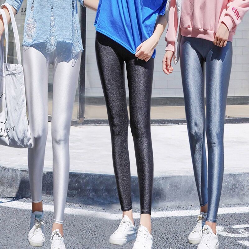 Quần legging màu bóng ôm dáng lưng cao co giãn nhiều kích thước dành cho nữ