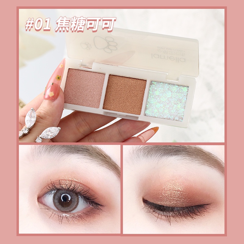 Phấn mắt Lameila, bảng phấn mắt 3 ô mini nôi địa trung tông nâu cam hồng C18 - Sammi beauty