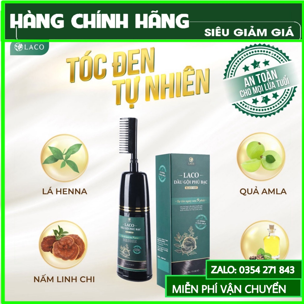 [Chính Hãng] Dầu Gội Phủ Bạc Laco Black Hair 200ml giúp tóc đen tự tin sau 9 phút