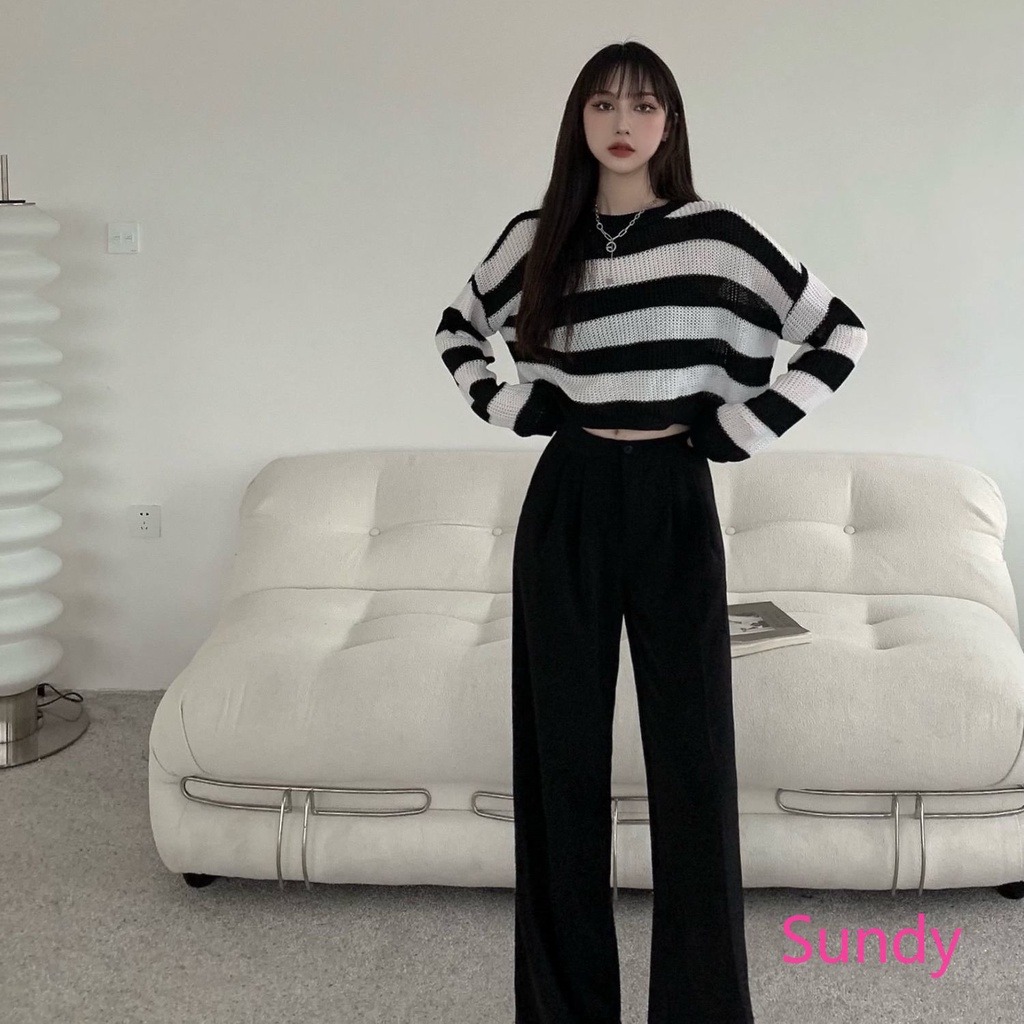 Áo Sweater Tay Dài Kẻ Sọc Đơn Giản Thời Trang Mùa Thu Phong Cách Hàn Quốc Cho Bé Gái