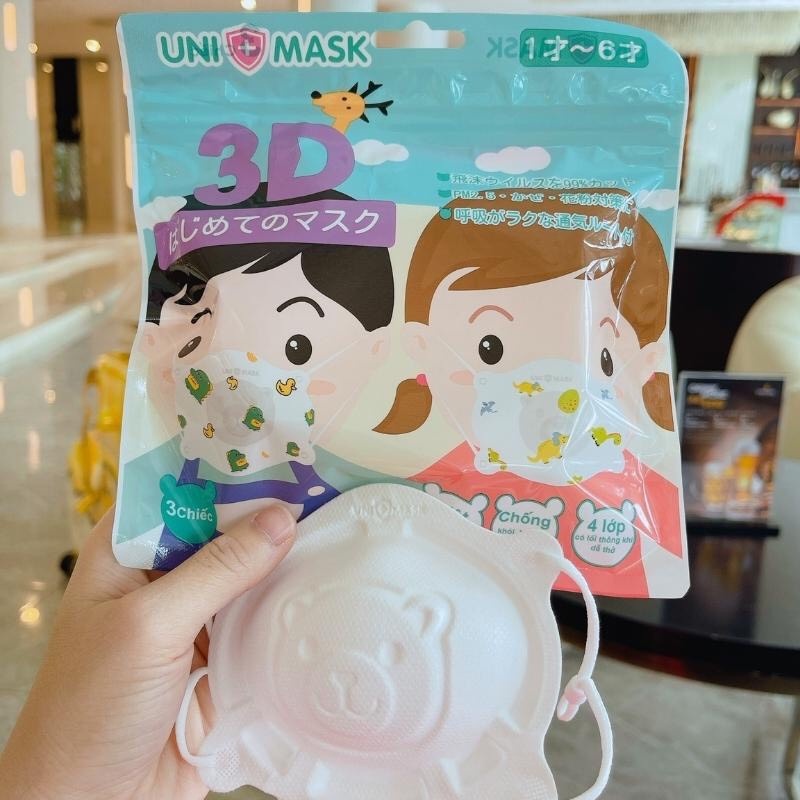 (Mẫu mới) Set 3 chiếc khẩu trang 3D UNI MASK cho bé 0-3 tuổi- TIÊU CHUẨN NHẬT BẢN